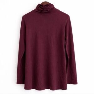 Peruvian Connection Pima Modal Jersey Turtleneck Top Burgundy Large Long Sleeves